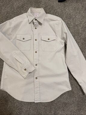 Men's Brooks Brothers Casual Corduroy Long-Sleeve Button-Down Shirt in Off-White